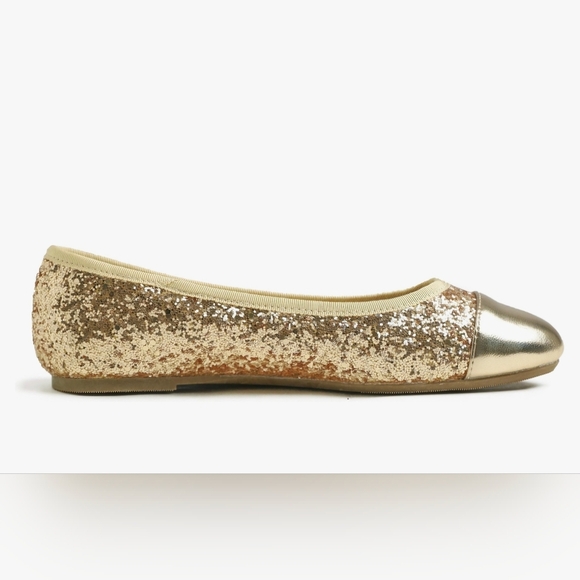 FEVER SOLE Round Toe Gold Glitter Ballet Flat #498 - Picture 3 of 12